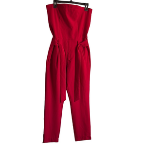 Eclipse Red Strapless Jumpsuit with Tapered Legs SM415